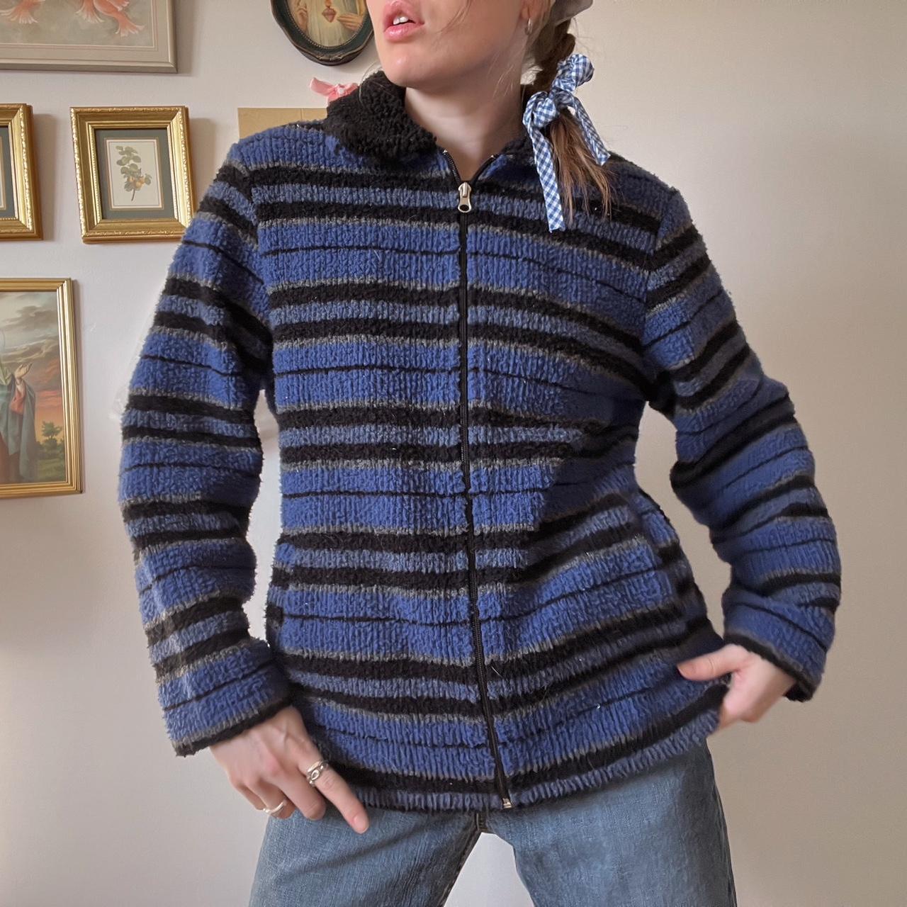 Cozy blue striped plush sweater (M)