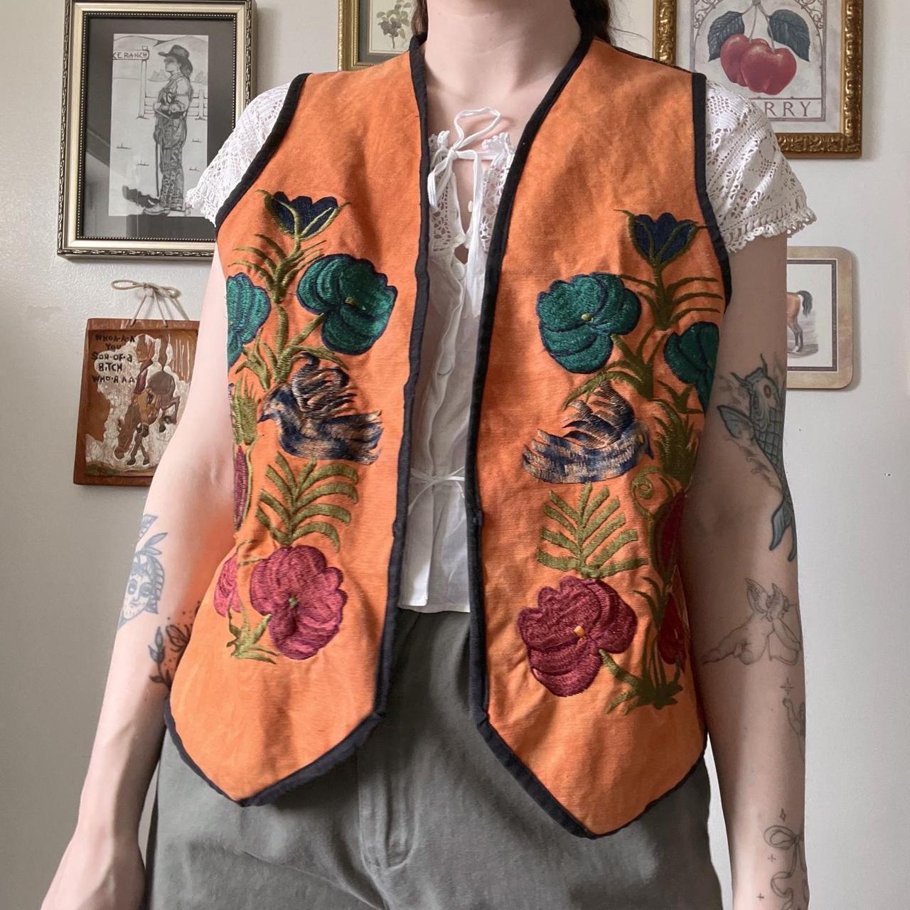 Tangerine boho embroidered vest (M)