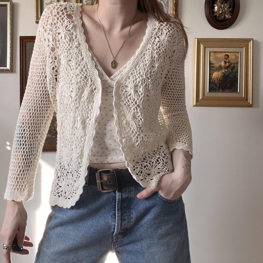 Crochet floral knit cardigan (S)