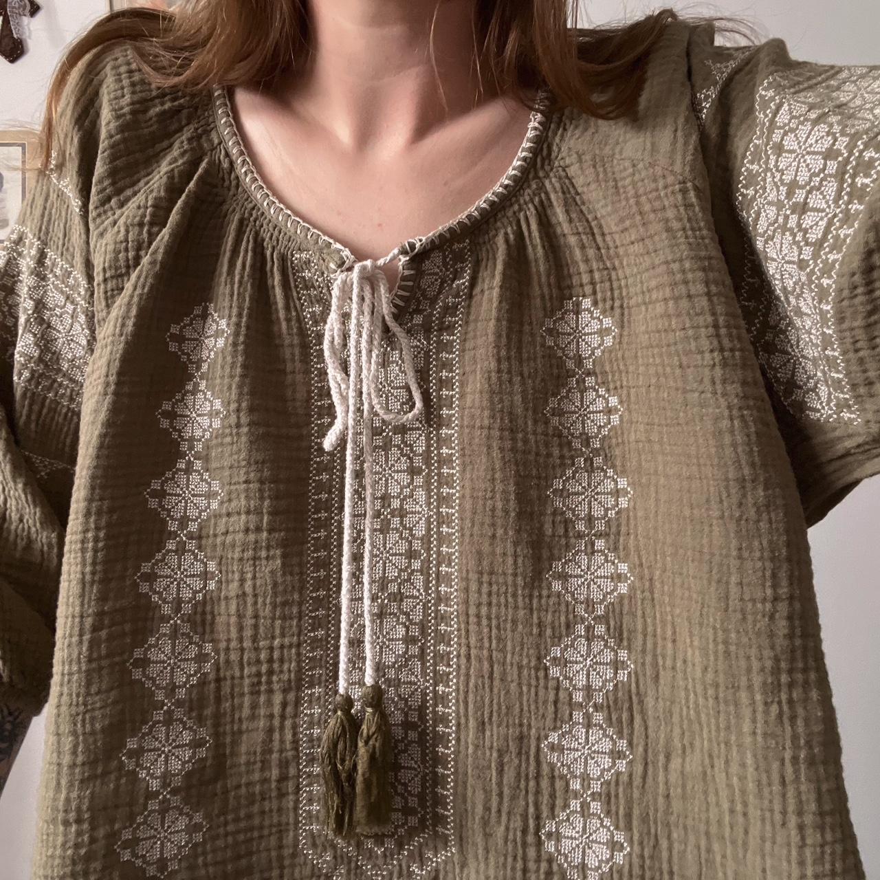 Forest green embroidered blouse (M)