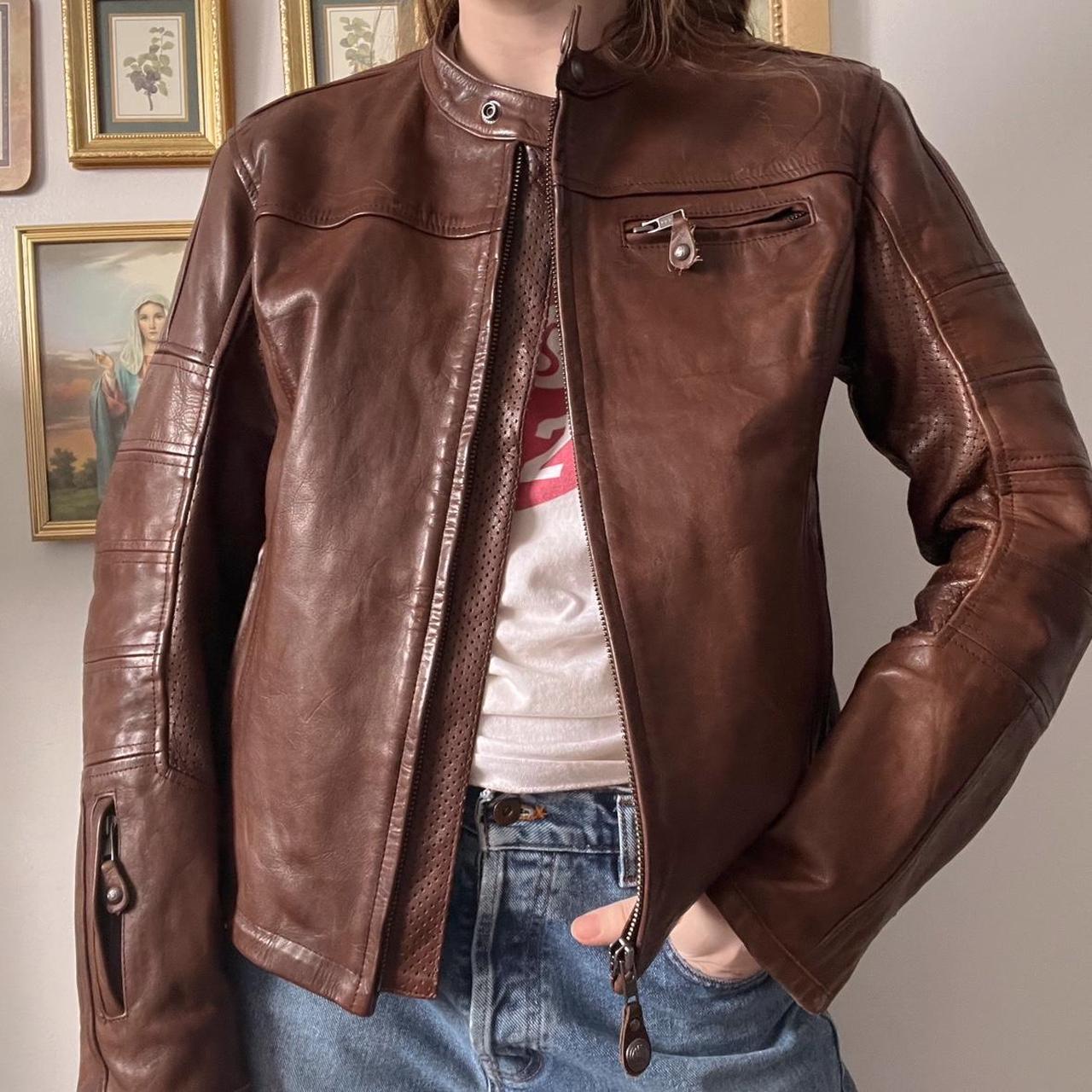 Brown leather moto jacket (M)