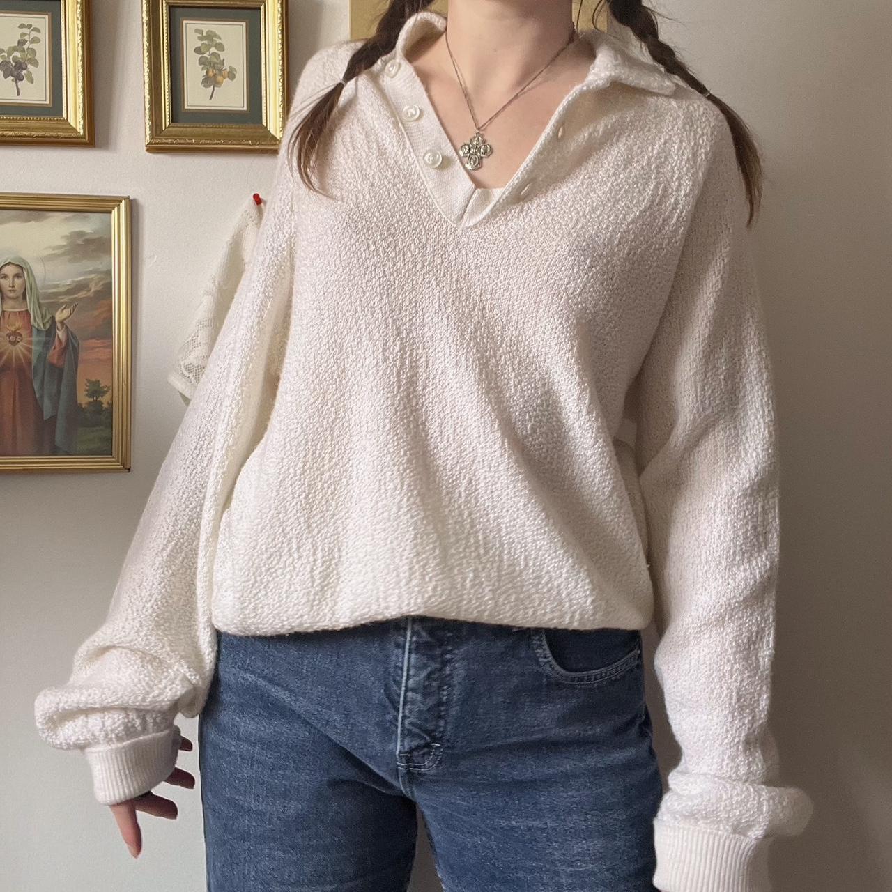 Slouchy white knit sweater (XL)