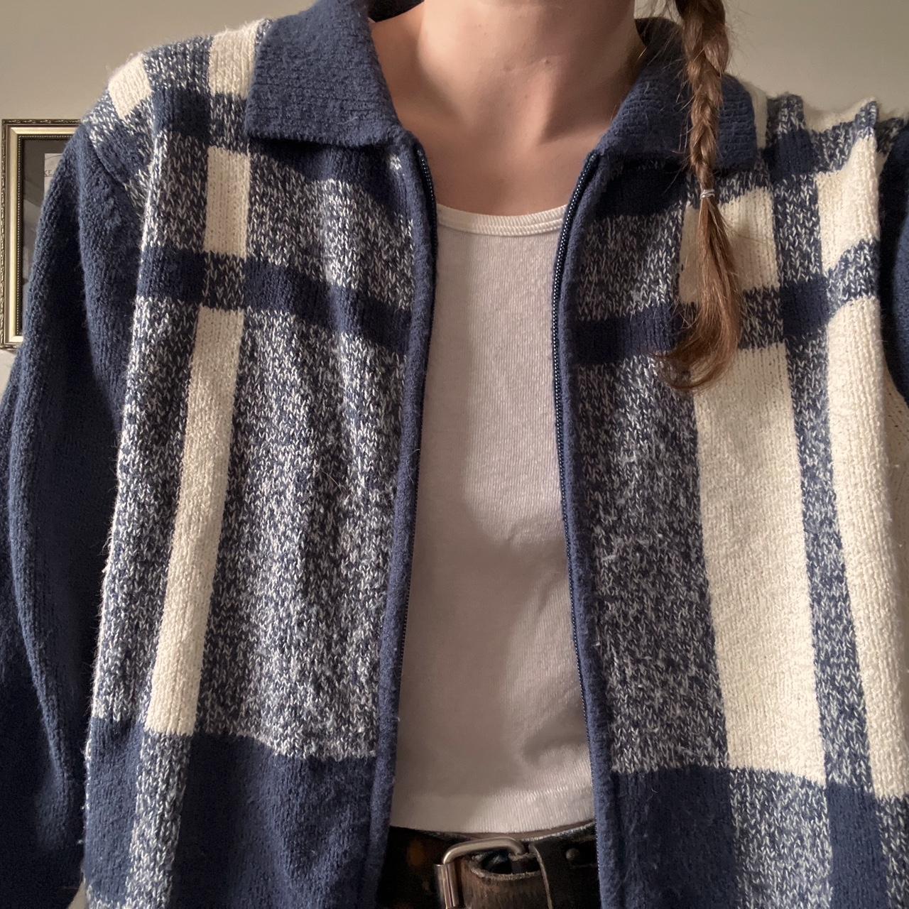 Blue plaid knit cardigan (M)