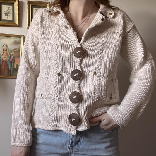 White chunky knit cardigan (M)