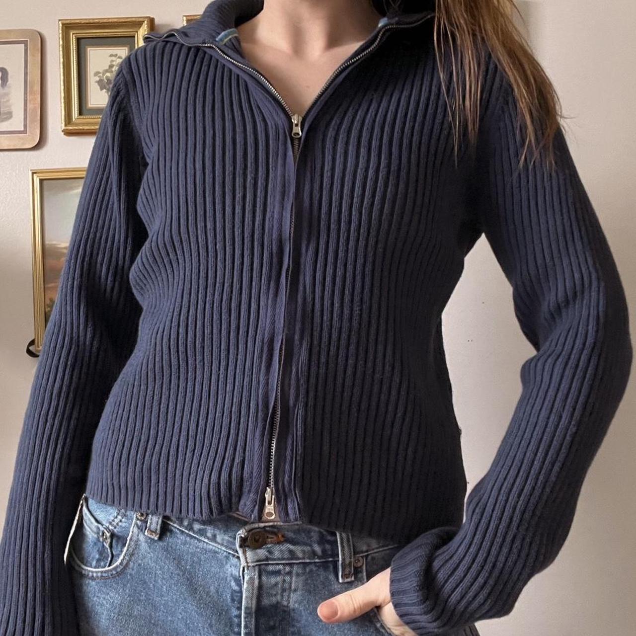 Navy ribbed knit zip up (M)