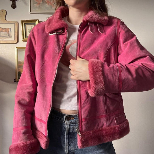 Pink suede leather jacket (M)