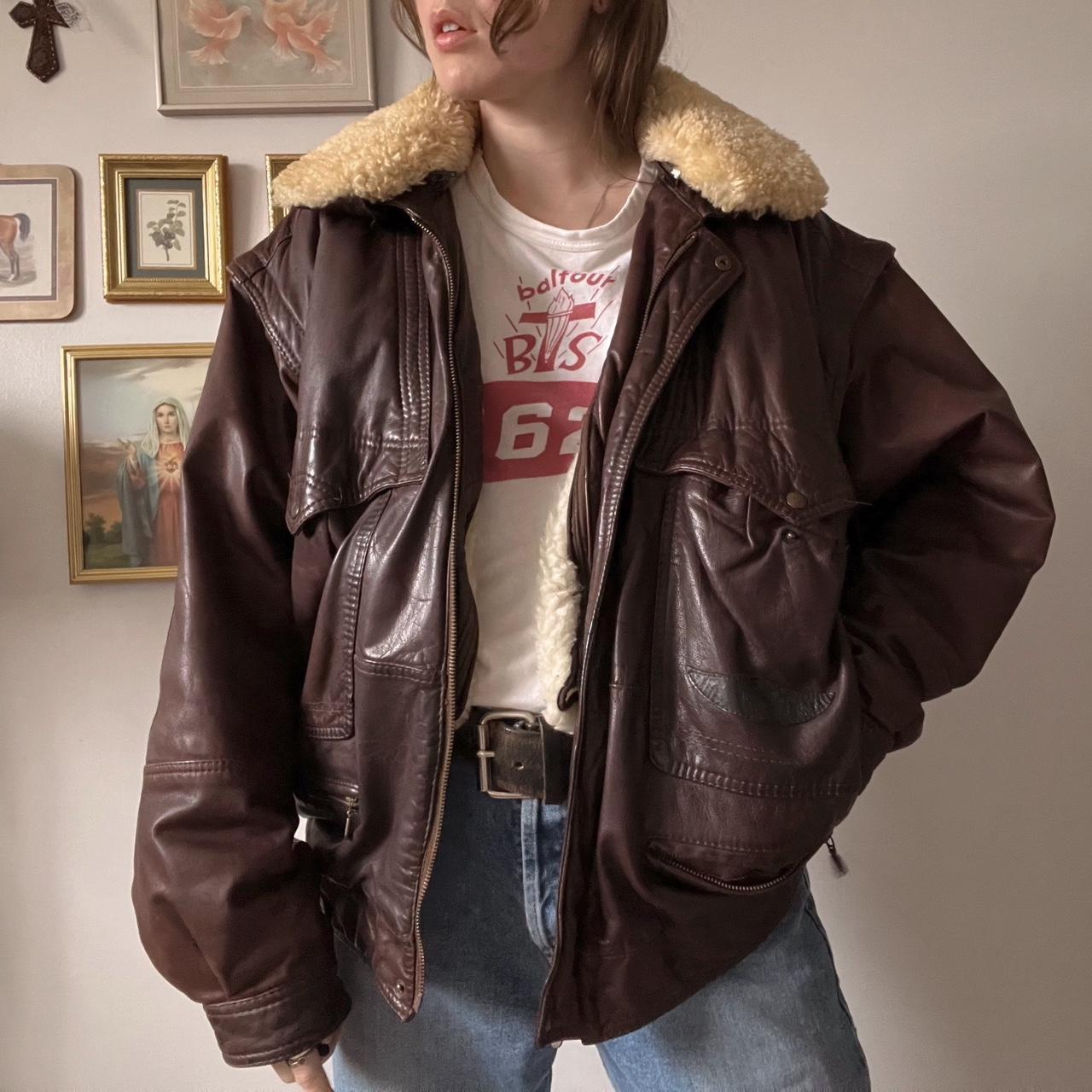 70's brown leather bomber jacket (L)