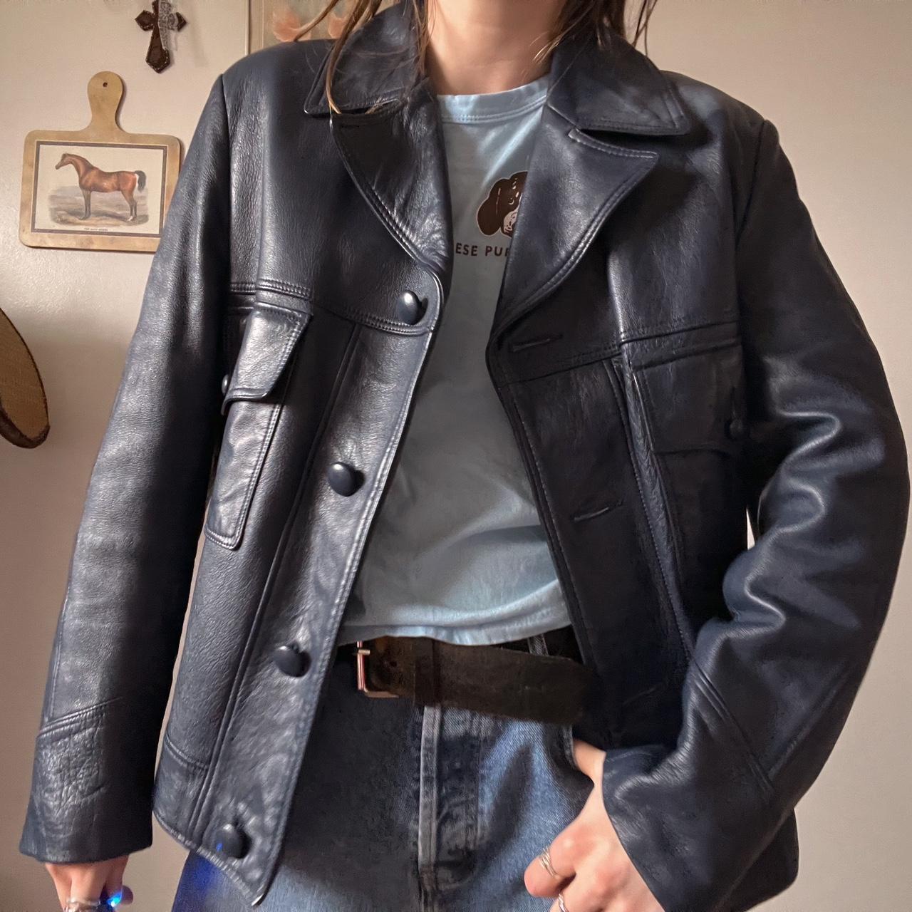 Vintage navy leather jacket (M)