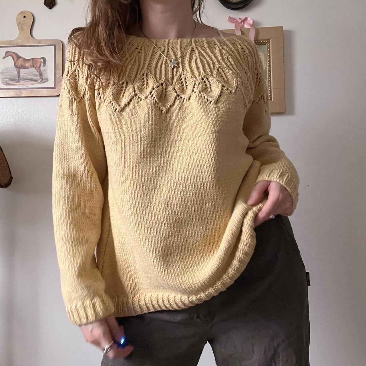 Canary yellow leaf chunky knit (M)