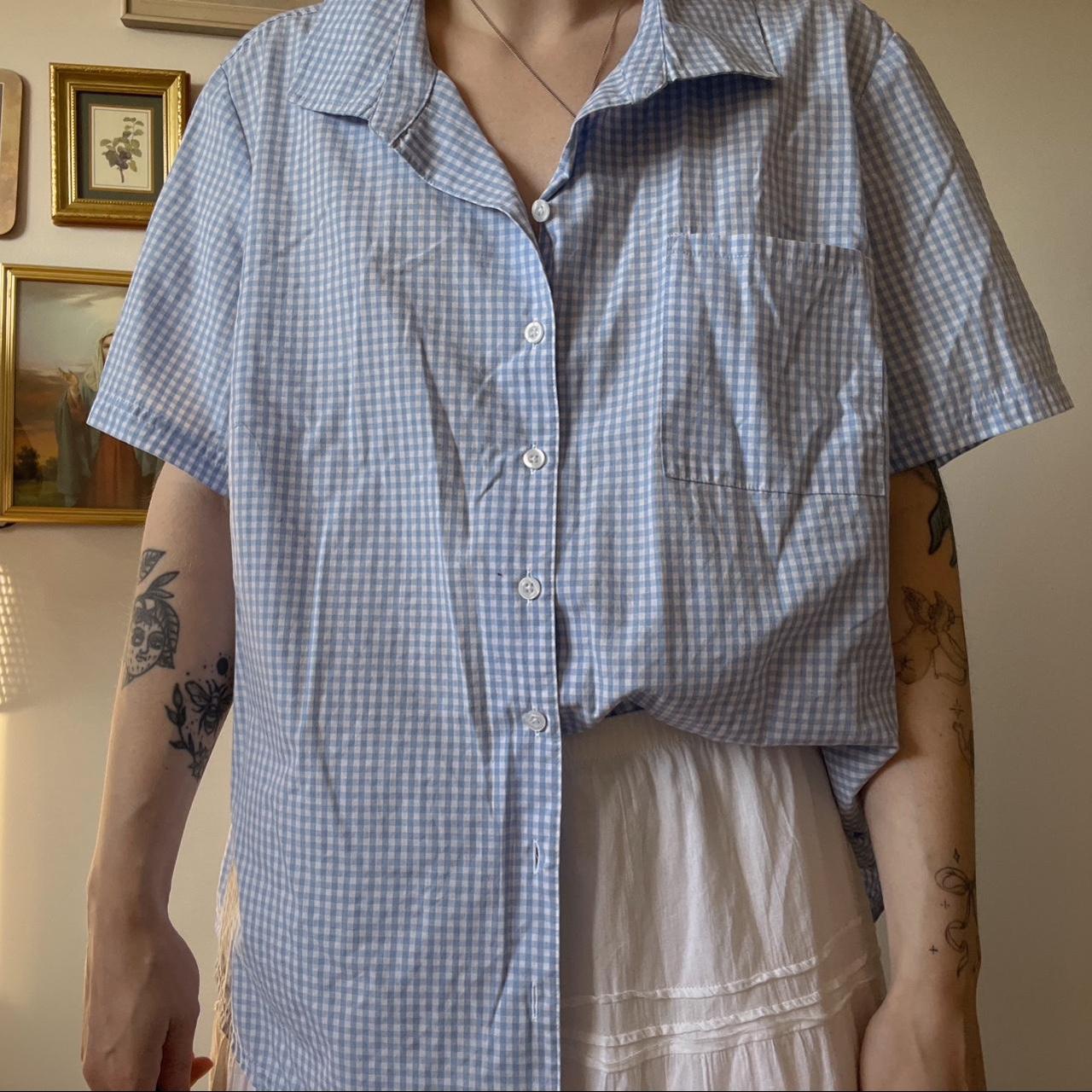 Blue gingham slouchy button up (XL)