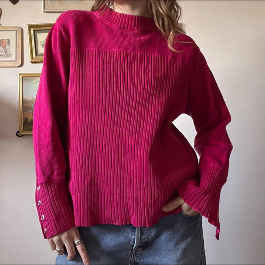 Hot pink ribbed knit sweater (L)