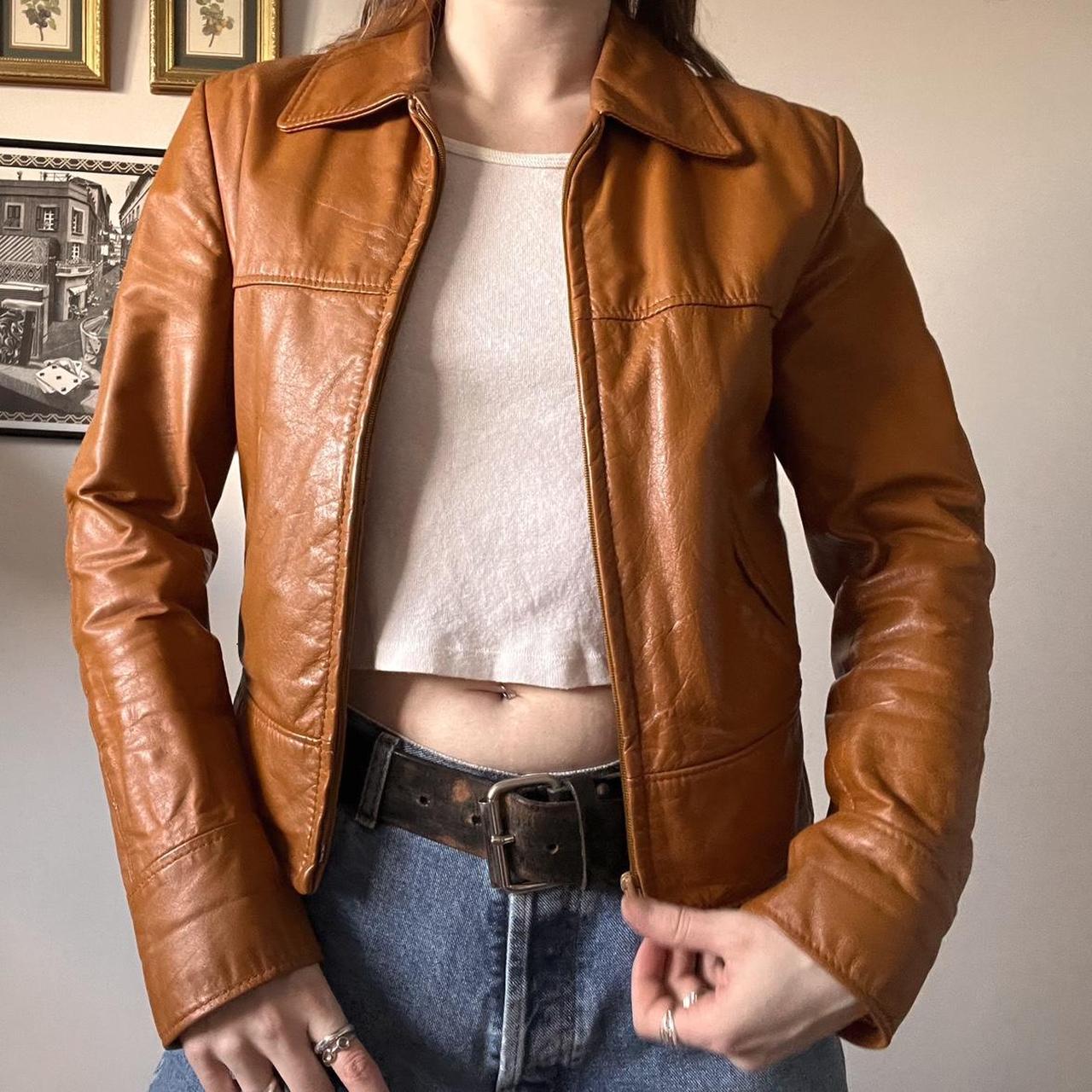 Caramel vintage leather jacket (S)