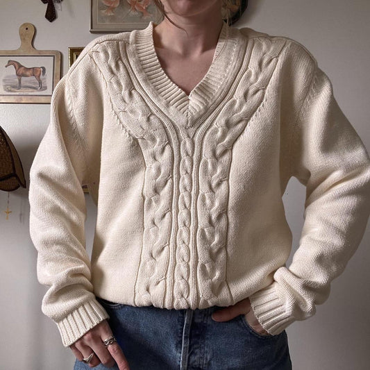 Cable knit cream sweater (L)