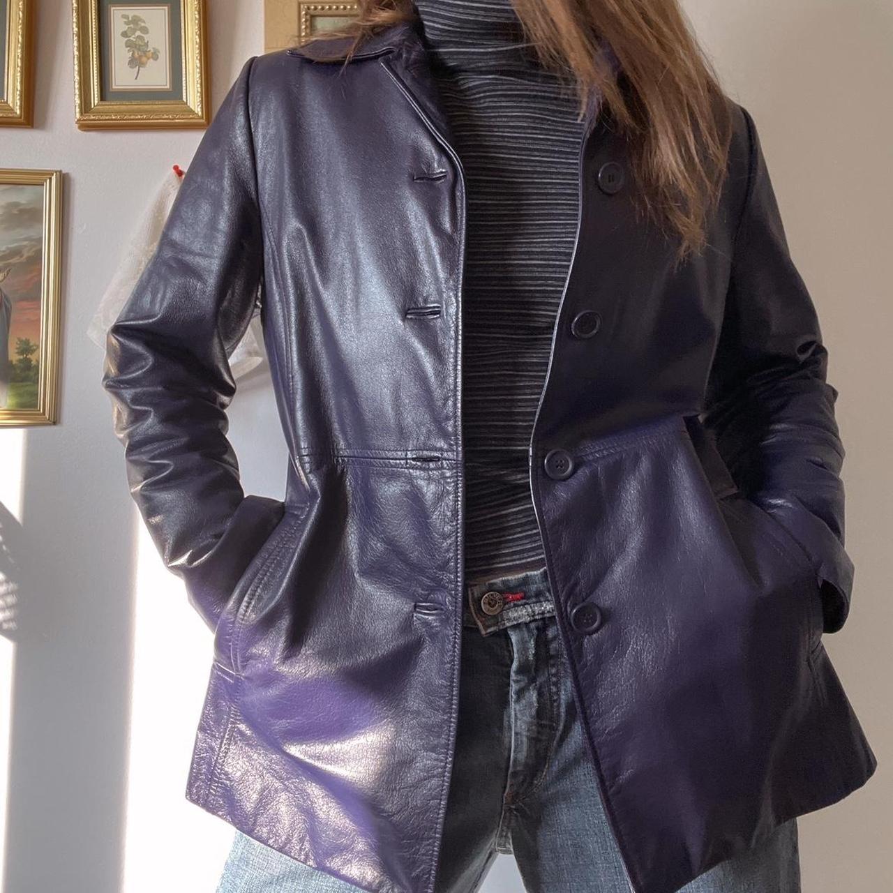 90's deep violet leather jacket (XS)