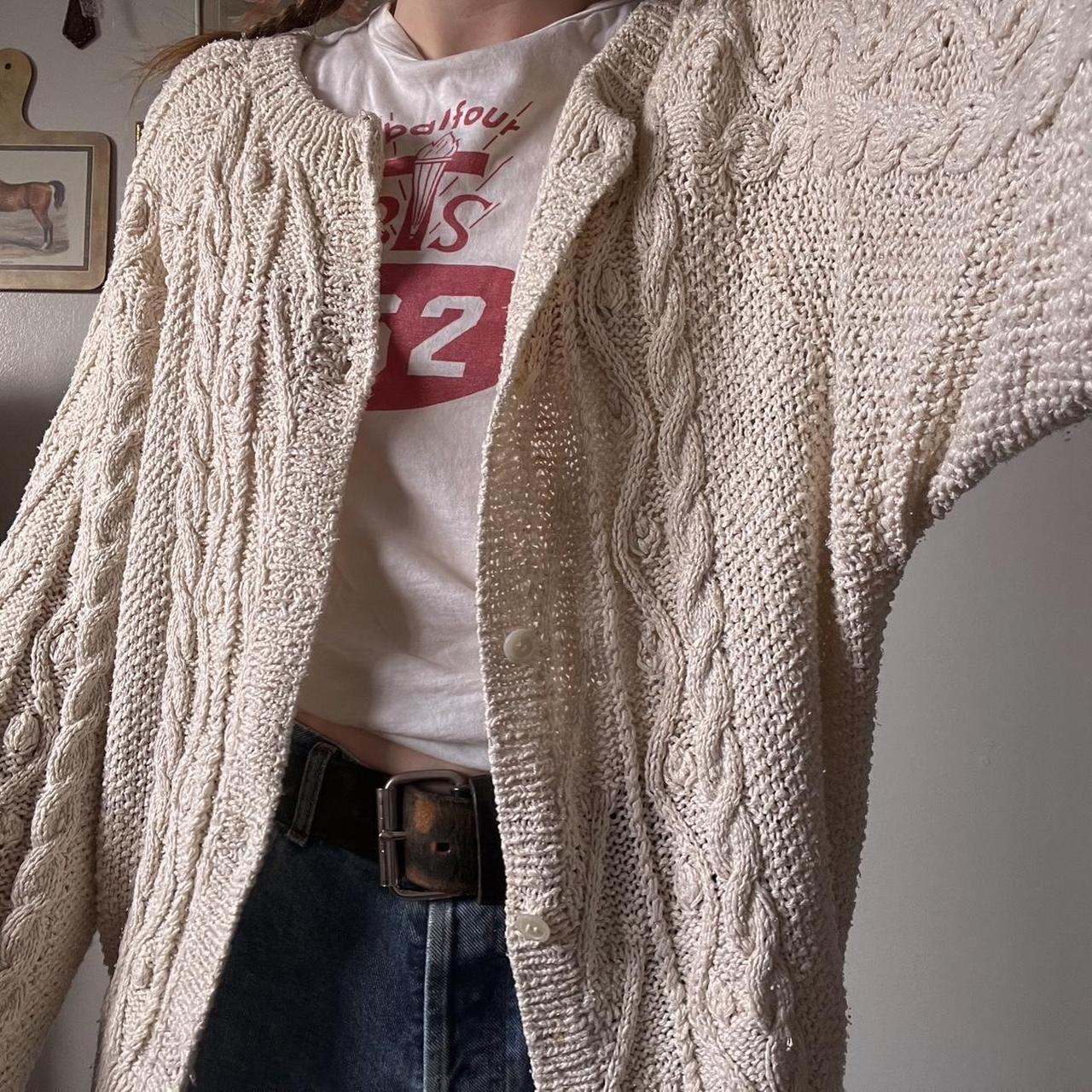 Cream silk blend knit cardigan (L)