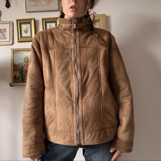 Cozy vintage brown moto jacket (M)