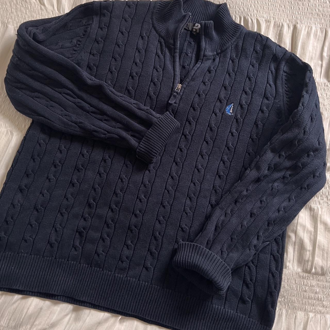 Navy cable knit quarter zip (L)