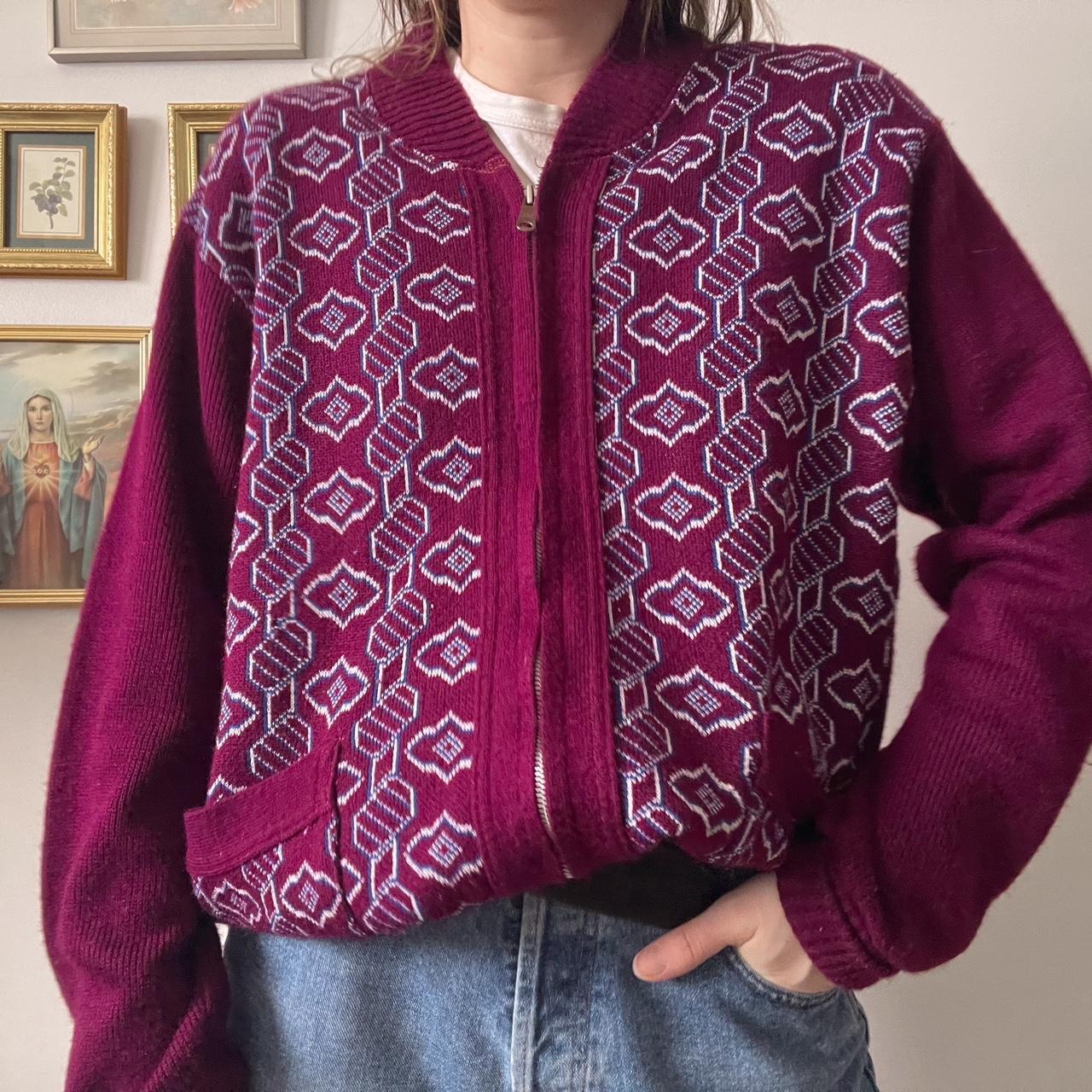 Burgundy patterned grandpacore cardigan (L)