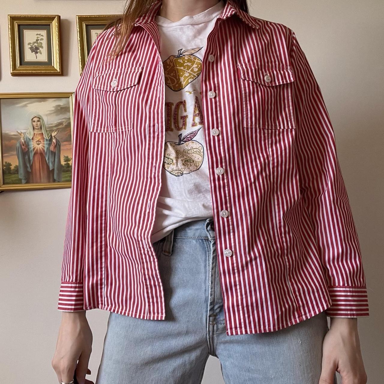 Cherry red stripe button up (S)