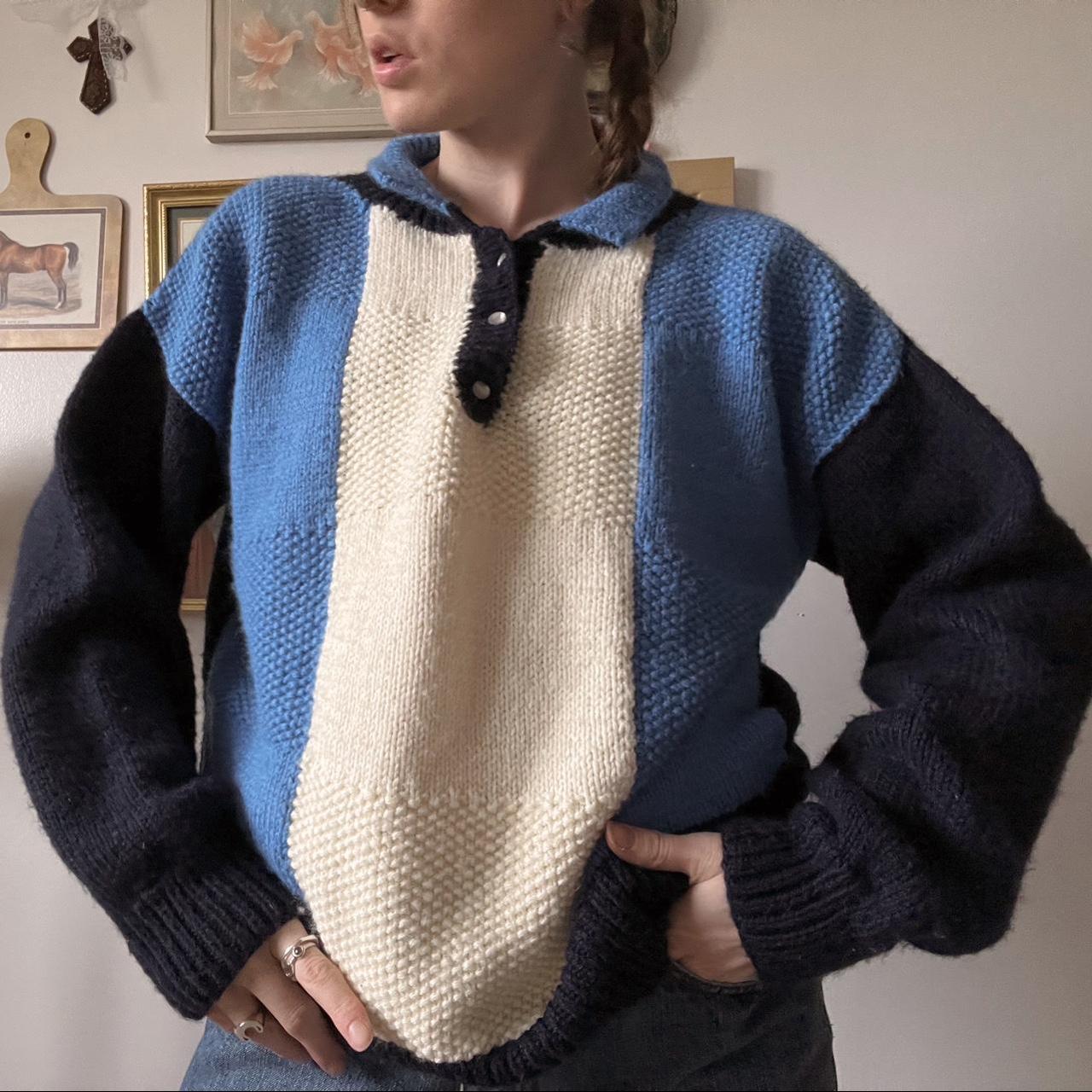 Slouchy blue colorblock knit (L)