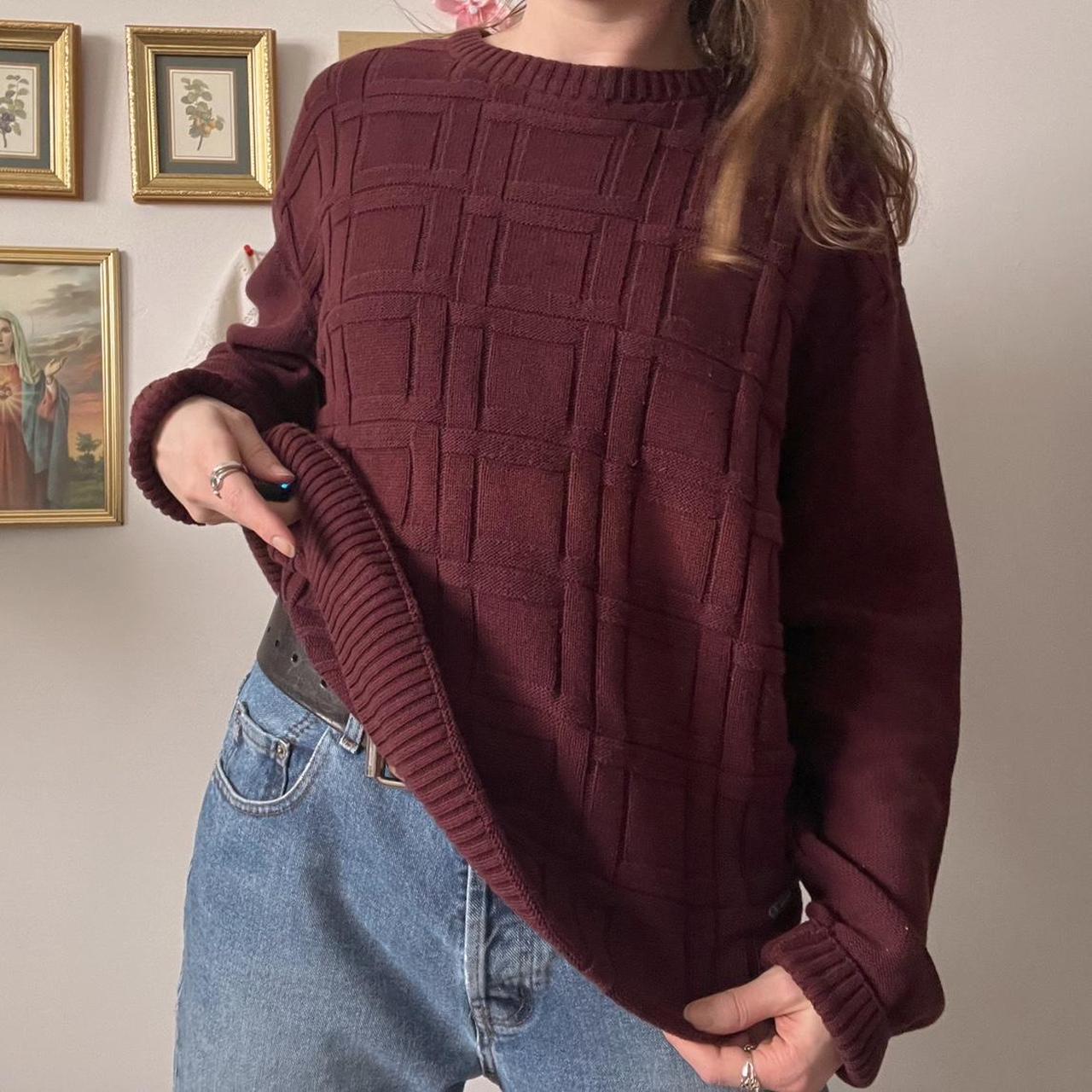 Burgundy grid knit sweater (M)