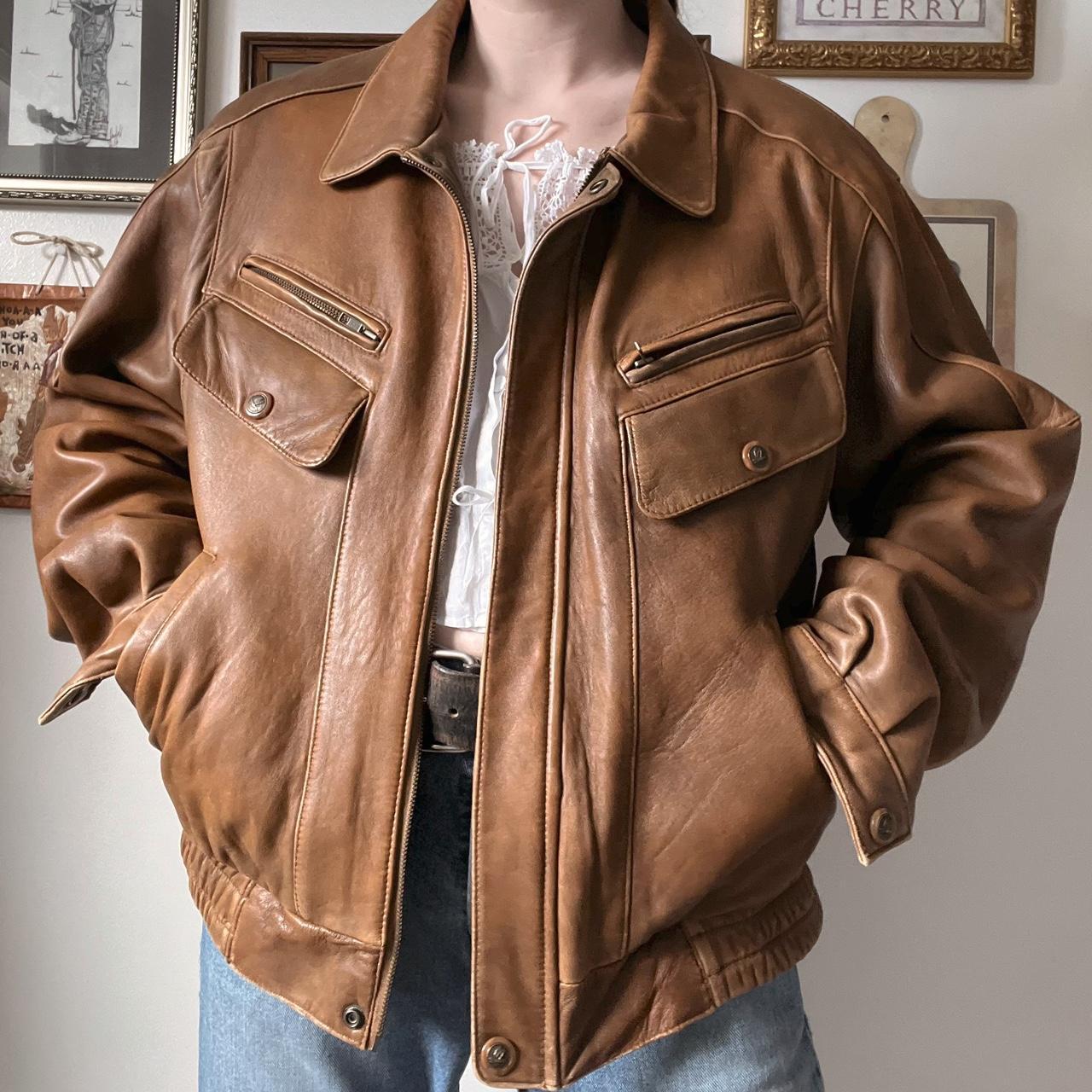 Caramel leather bomber jacket (L)