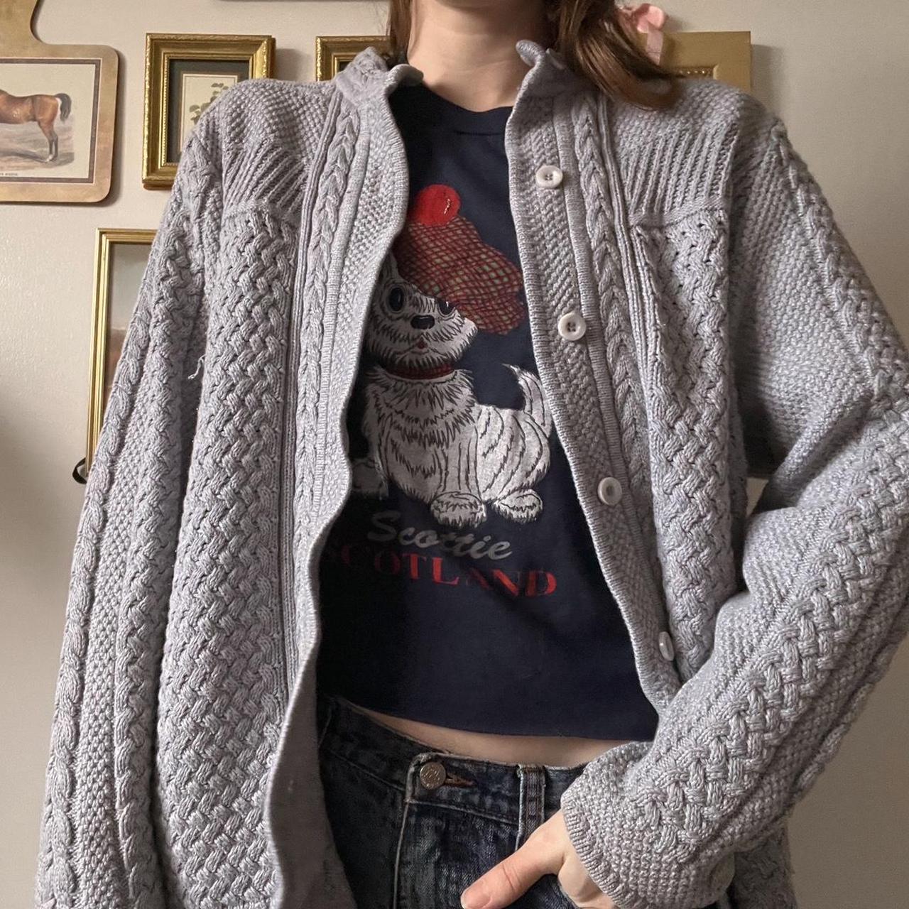 Grey cable knit cardigan (XL)