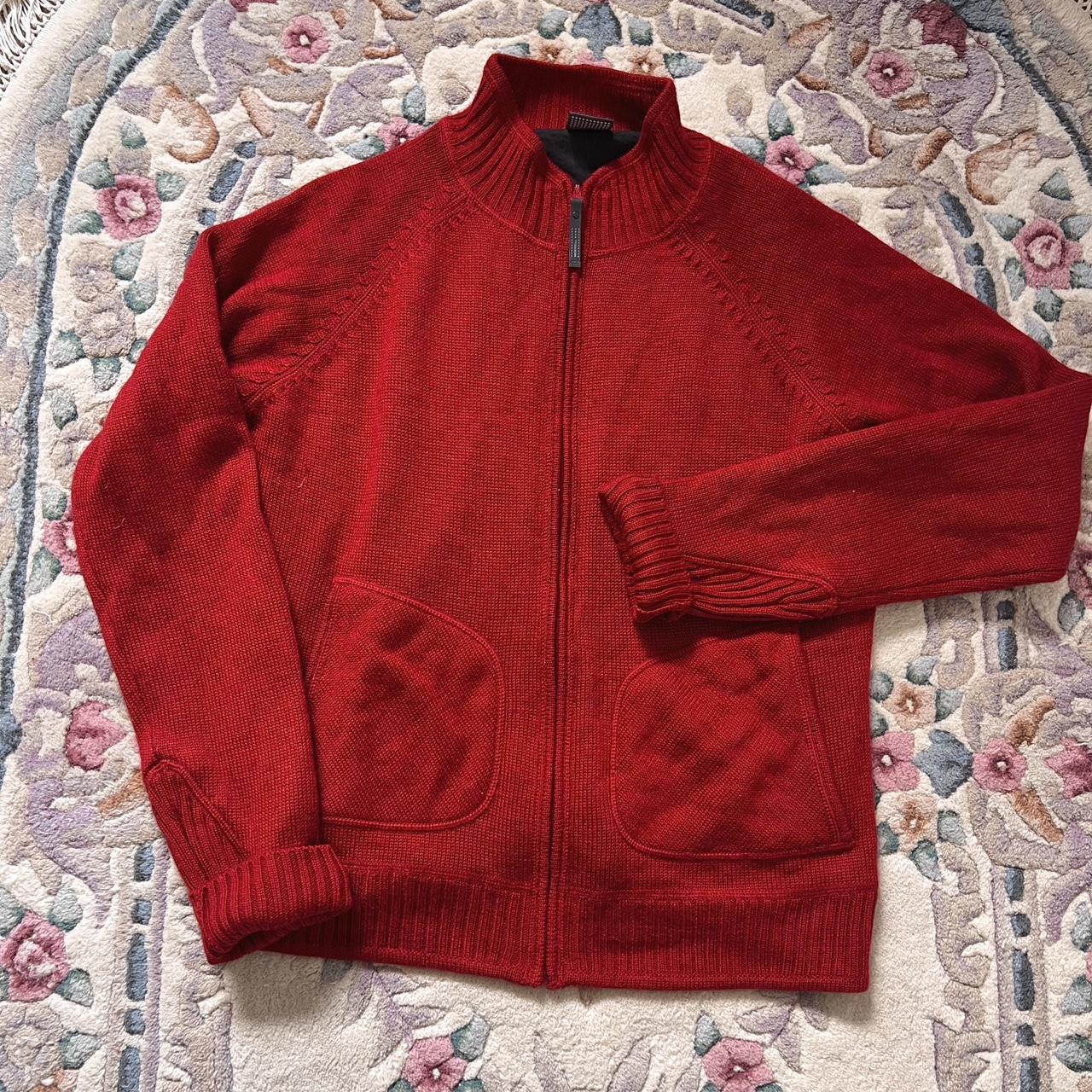 Cherry red knit zip up (L)