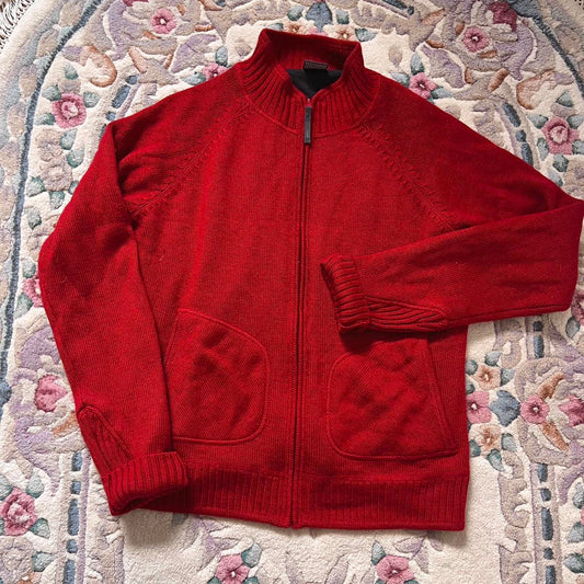 Cherry red knit zip up (L)