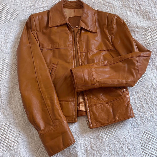 Caramel vintage leather jacket (S)