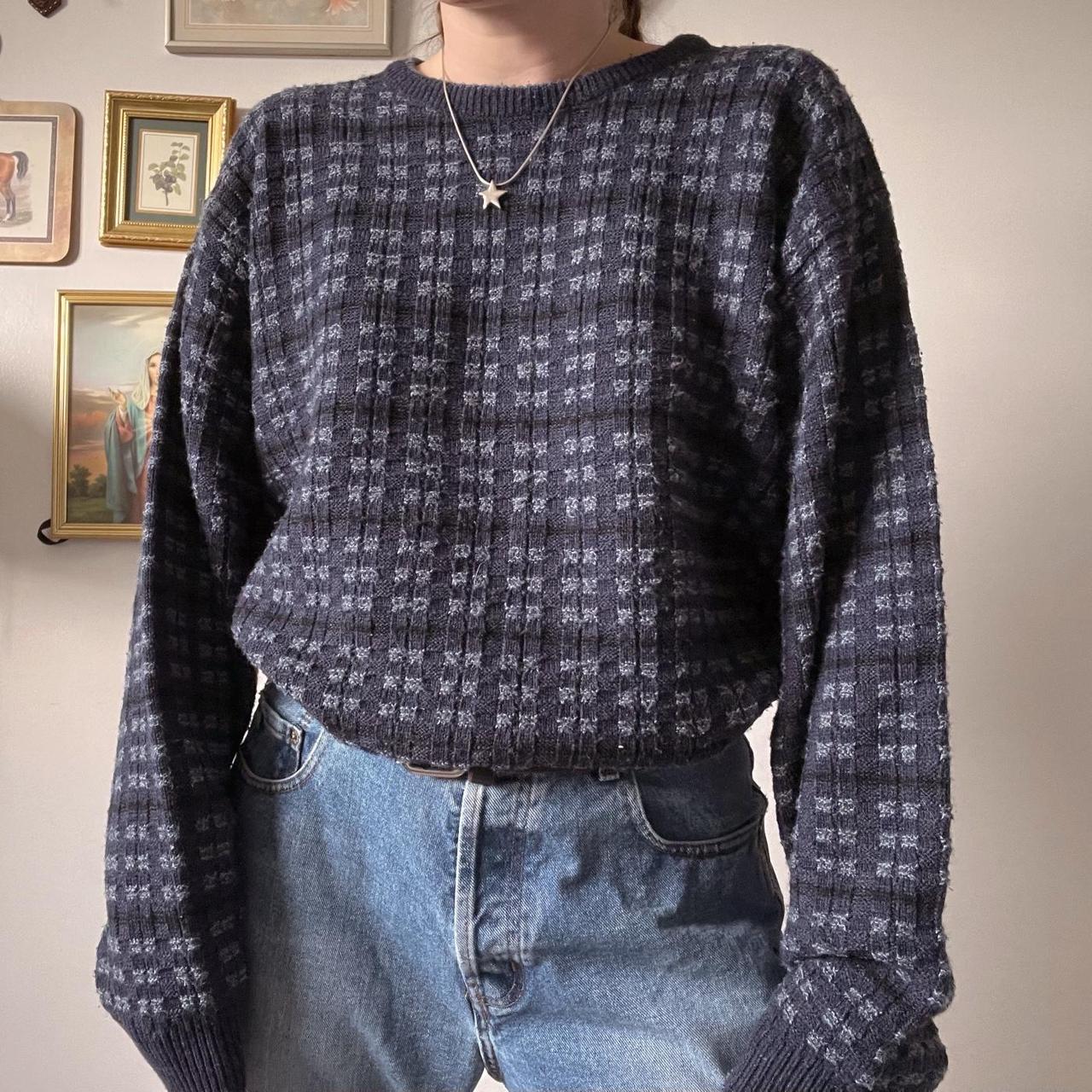 Vintage grunge blue checkered knit (L)