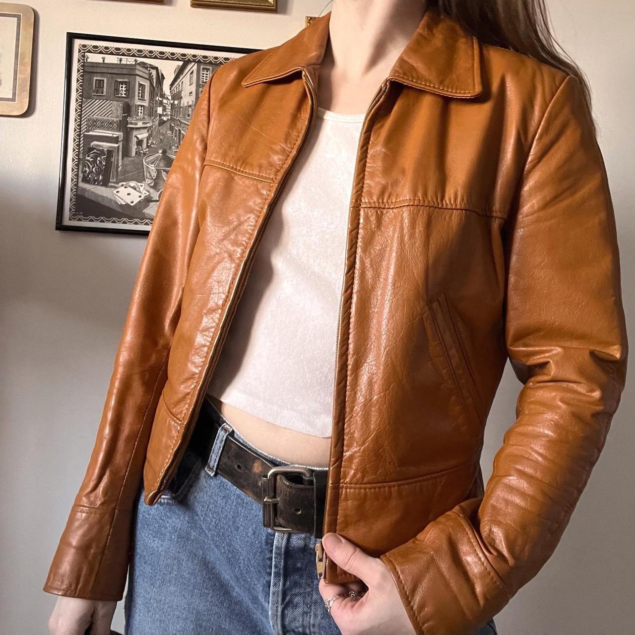 Caramel vintage leather jacket (S)