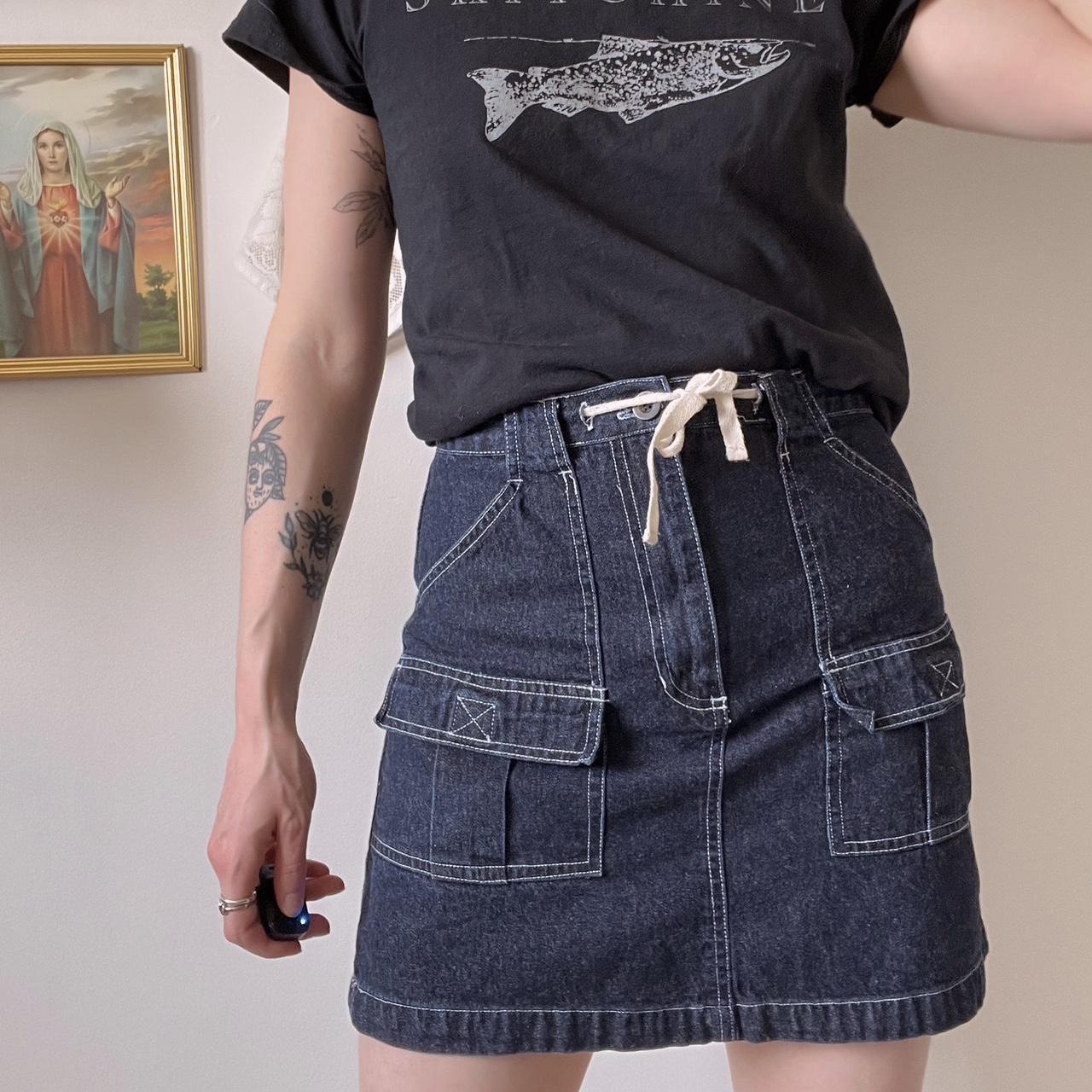 Cargo denim mini skirt (S)