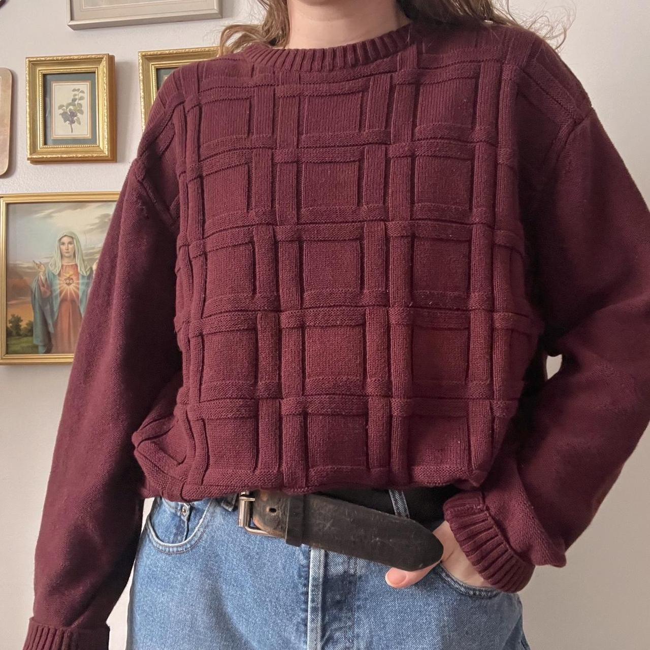 Burgundy grid knit sweater (M)