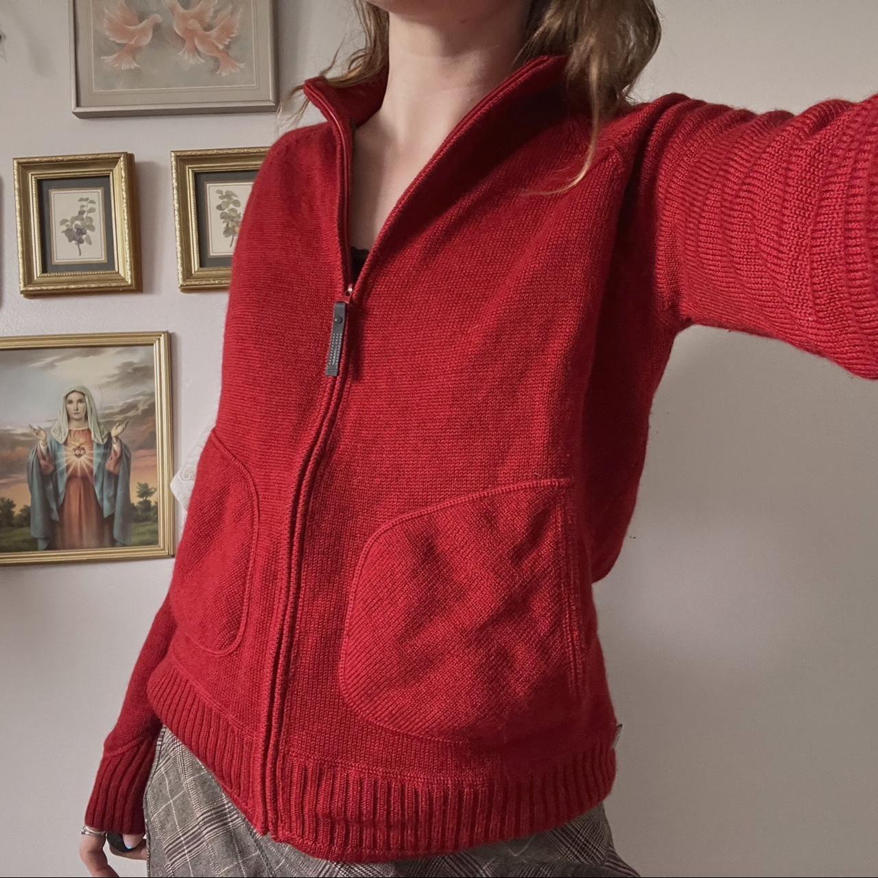 Cherry red knit zip up (L)