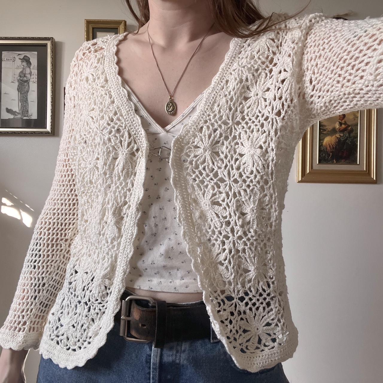 Crochet floral knit cardigan (S)