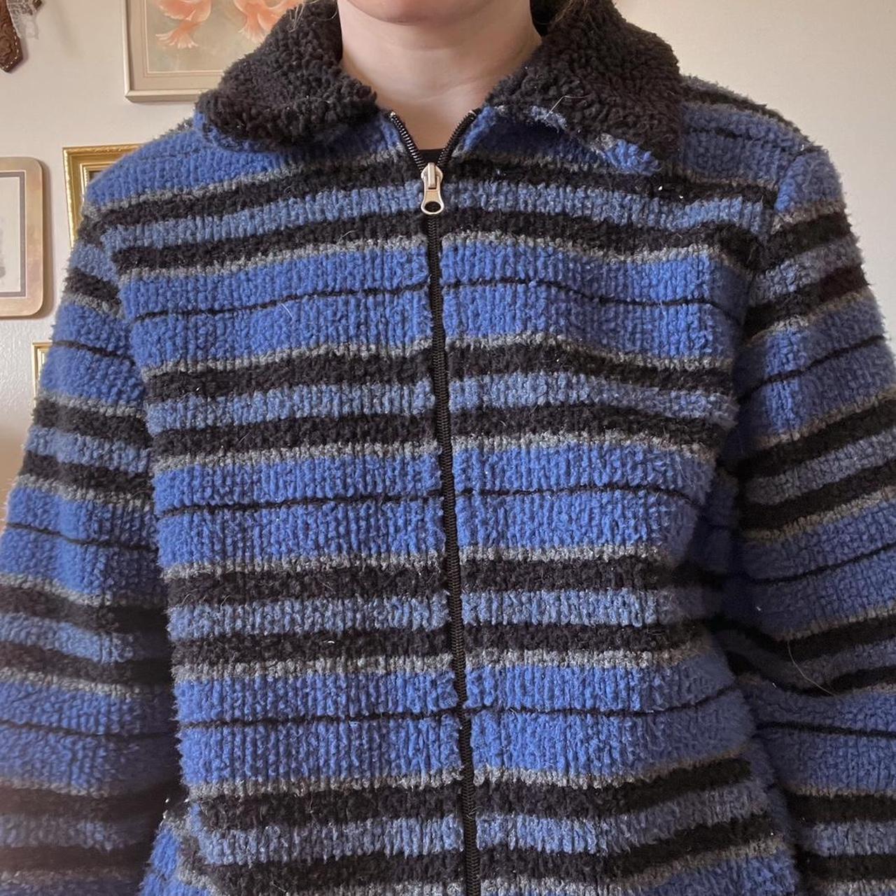 Cozy blue striped plush sweater (M)