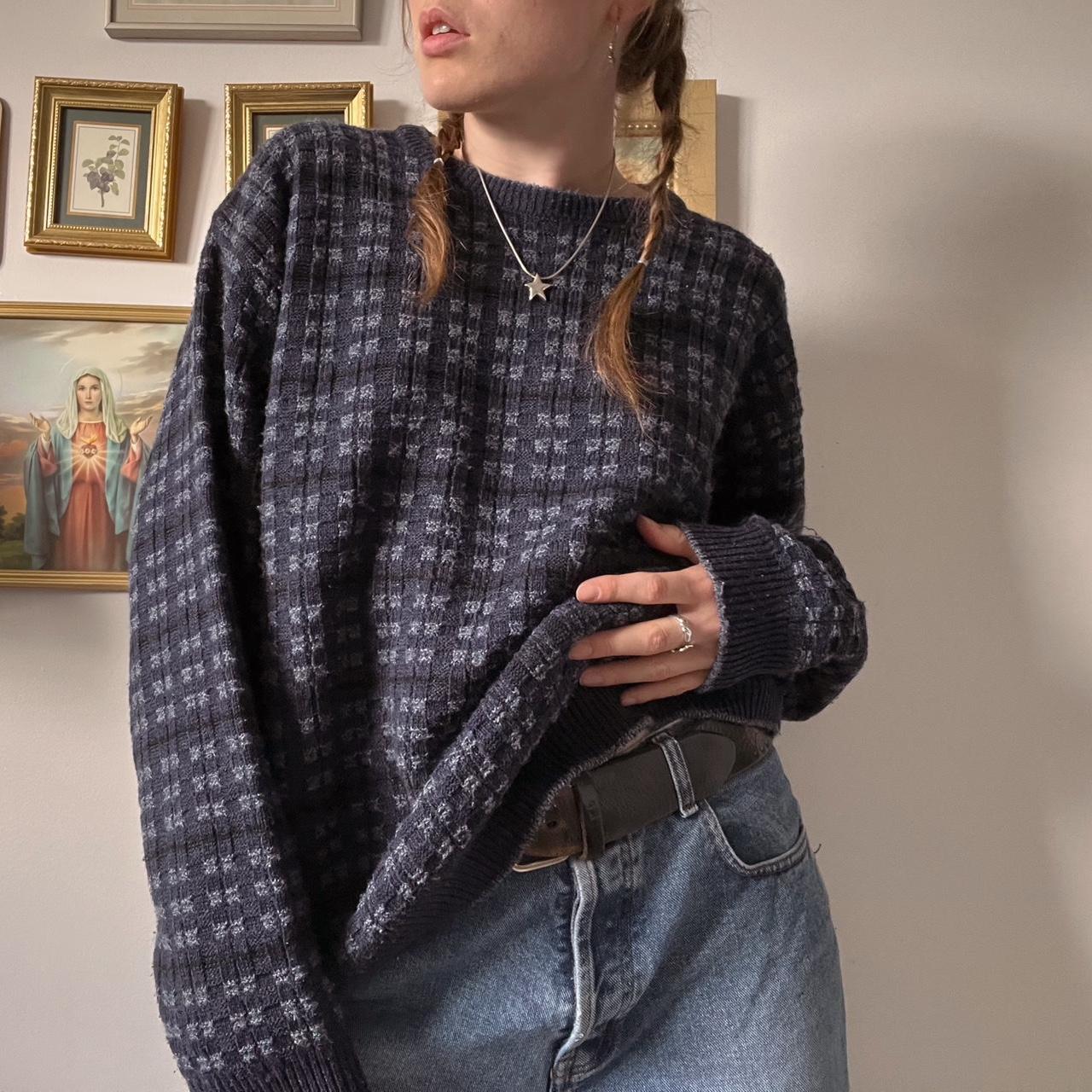 Vintage grunge blue checkered knit (L)