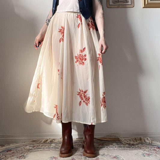 Romantic sheer rose maxi skirt (S)