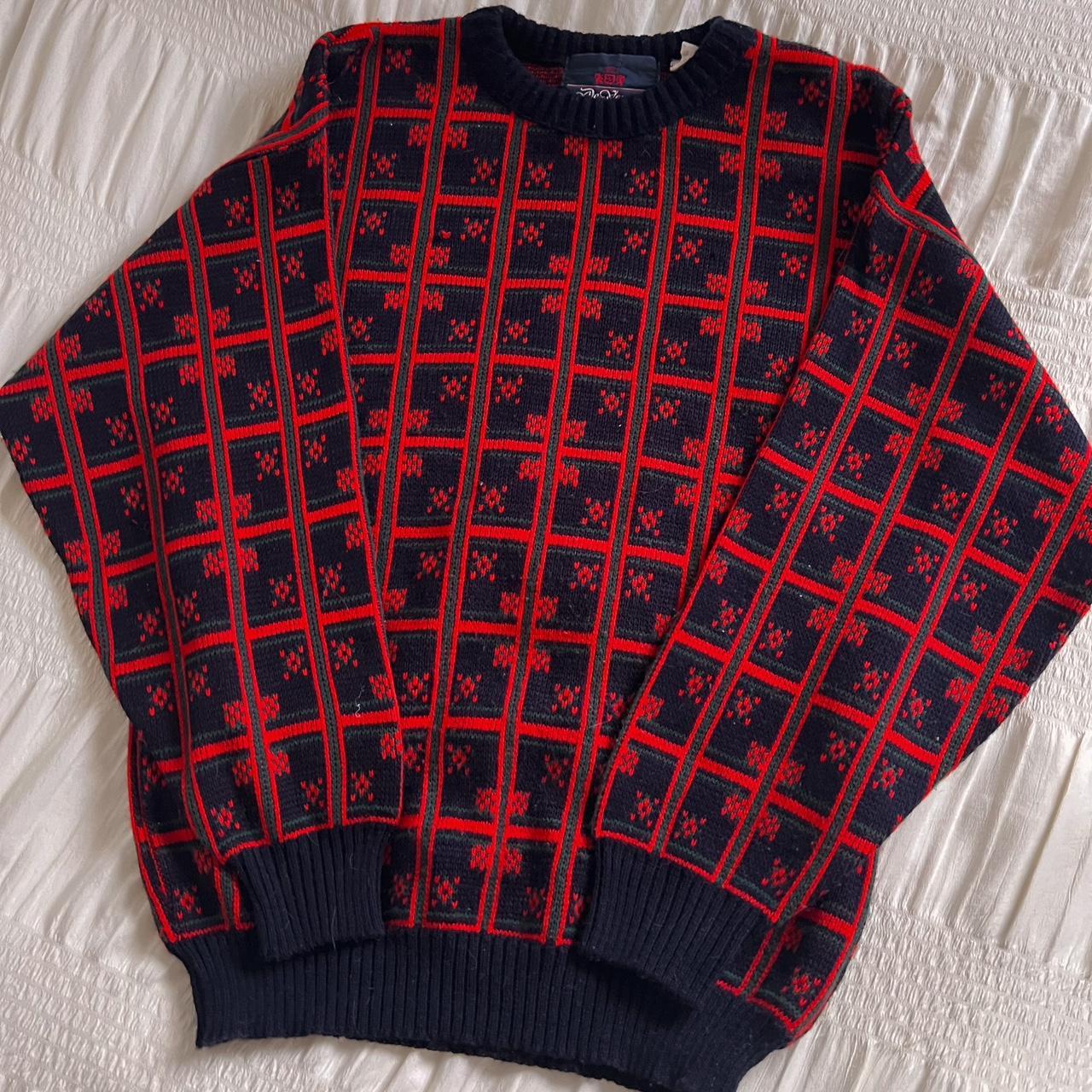 Vintage red checkered knit sweater (S)