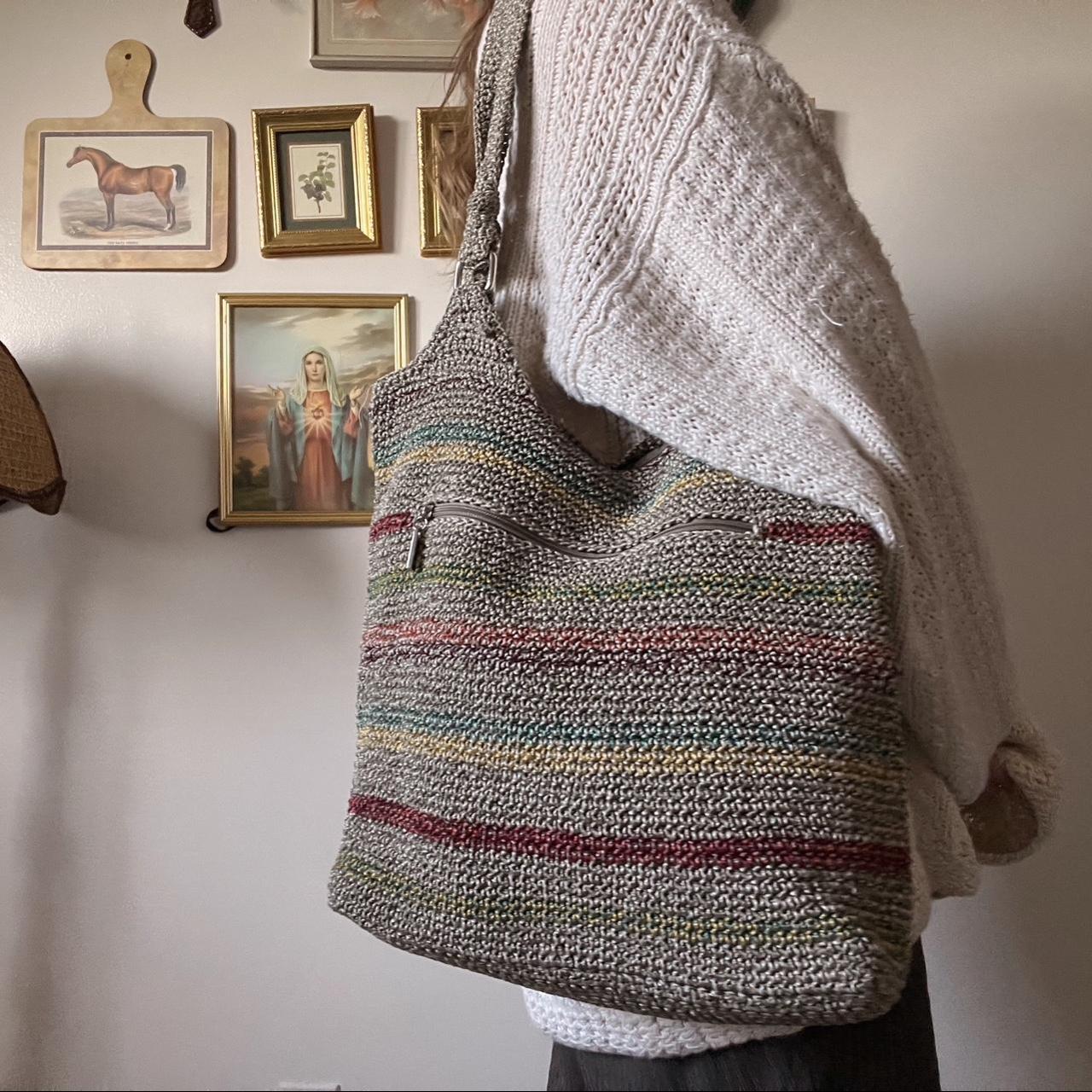 Muted rainbow woven tote bag