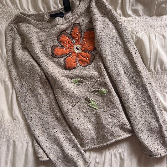 Silk patchwork flower knit sweater (S)