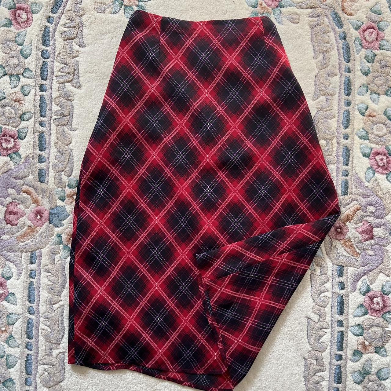 Cherry red plaid midi skirt (6)