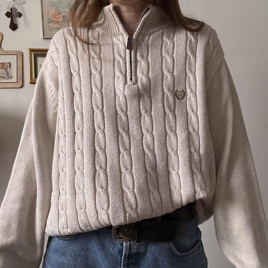 White cable knit sweater (L)