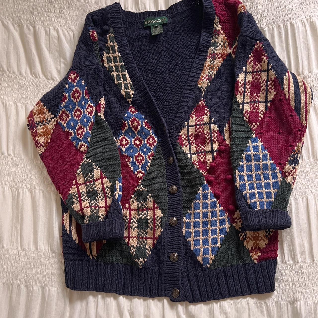 Argyle patchwork knit cardigan (M)