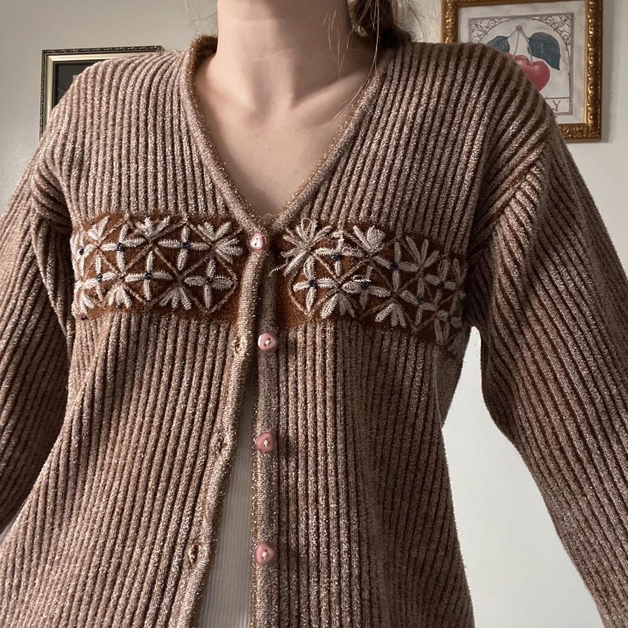 Brown flower knit cardigan (M)