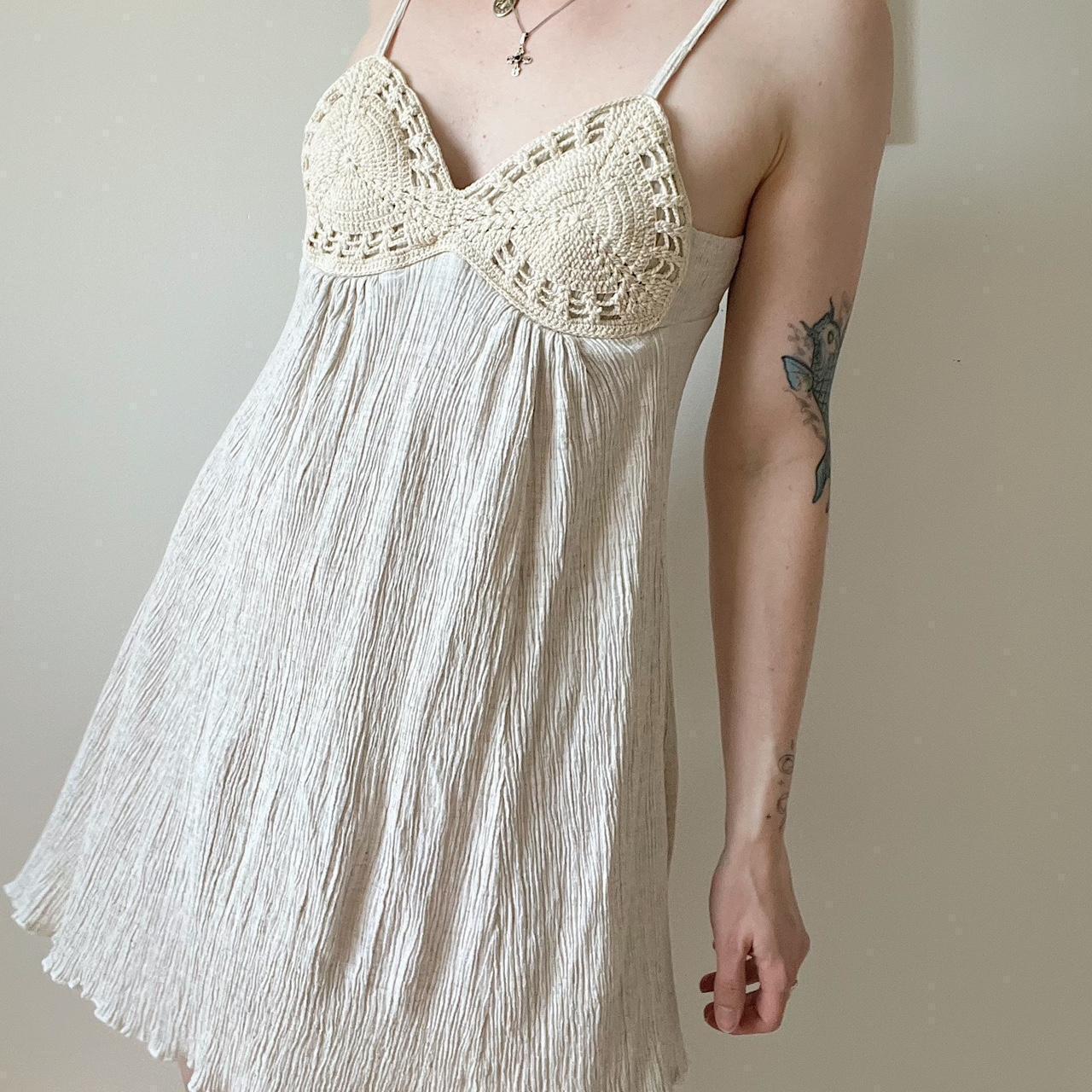 Cream gauze boho mini dress (S)