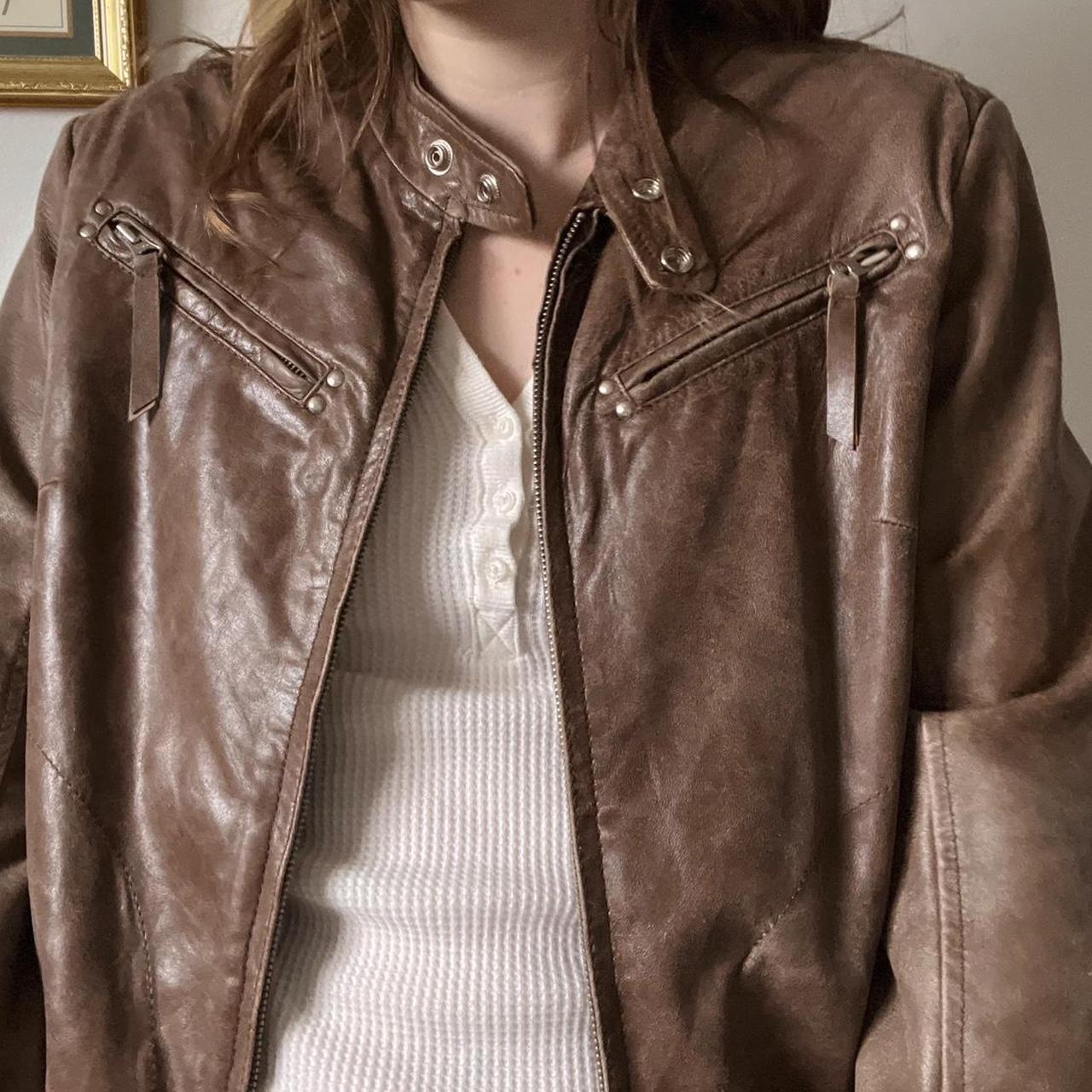 Brown leather moto jacket (M)