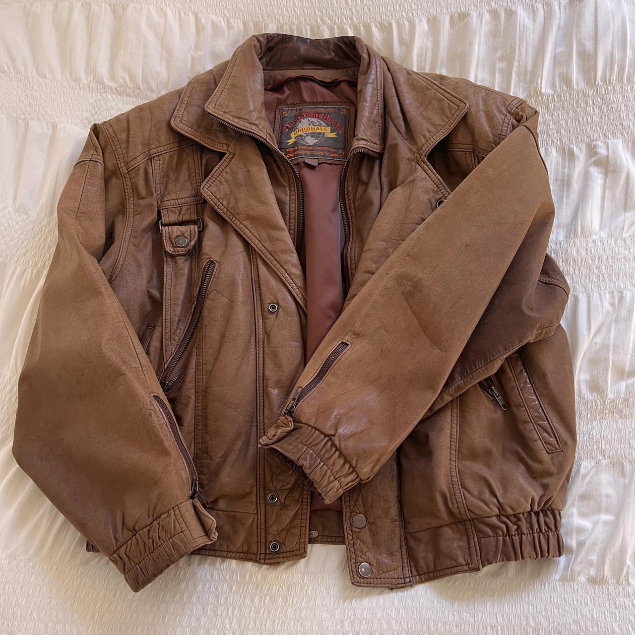 Vintage brown leather bomber jacket (L)