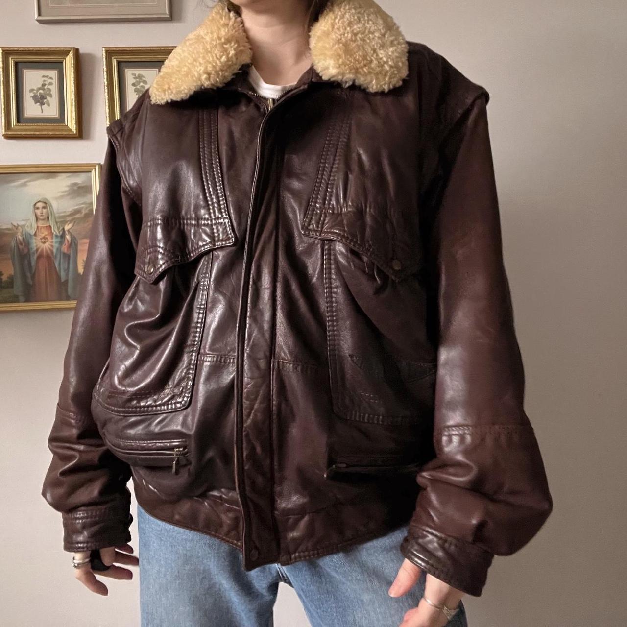 70's brown leather bomber jacket (L)